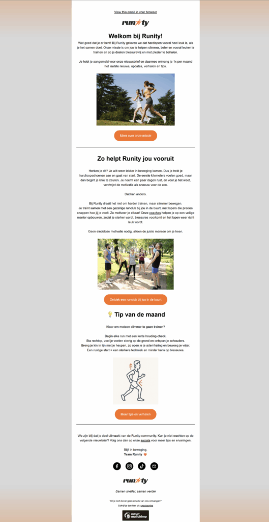 Welkom E-mail Marketing Runity Klantcasus