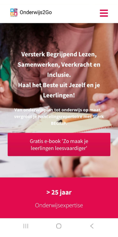 Website mobiele versie Homepagina SEO Onderwijs2Go